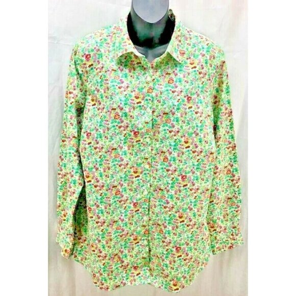 Lands End Top Plus 14 Pink Floral Collar Button - Picture 1 of 5